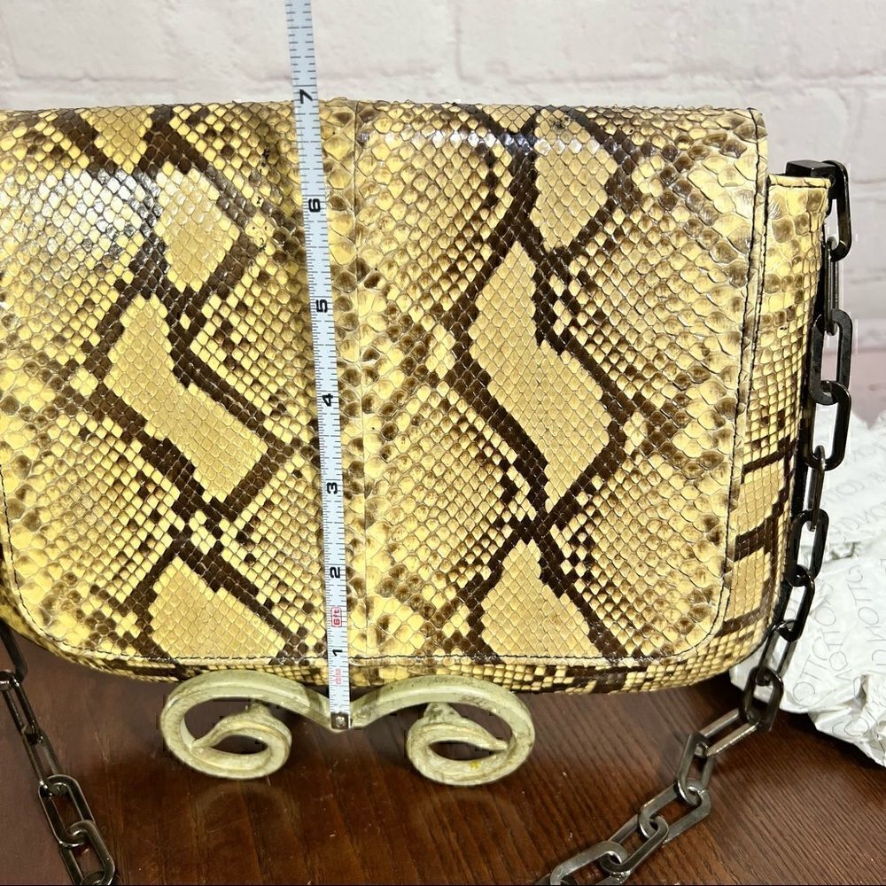 STUART WEITZMAN PYTHON SNAKESKIN & linen shoulder bag gunmetal chain strap - Picture 8 of 12